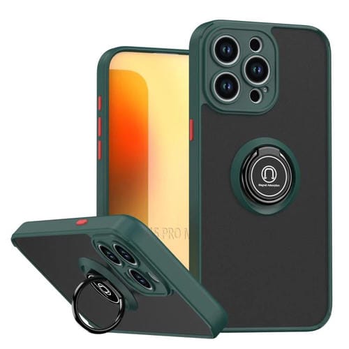 Funda de TPU + PC con anillo para iPhone 15 Pro Max Q Shadow 1 Series (verde oscuro)