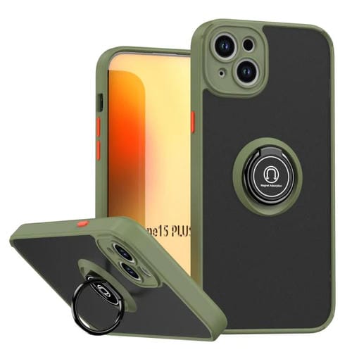 Funda de TPU + PC con anillo para iPhone 15 Plus Q Shadow 1 Series (verde militar)