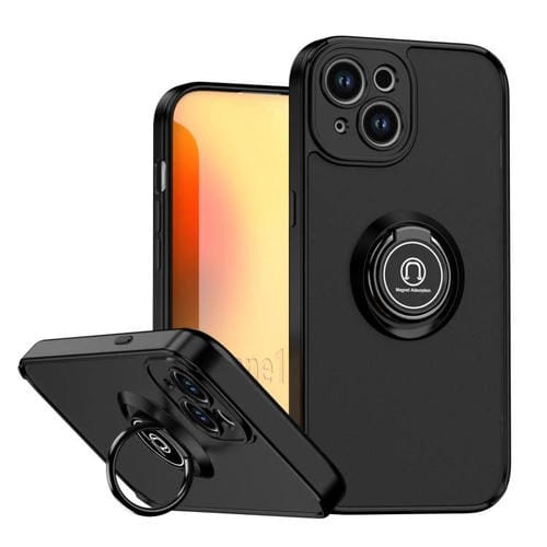 Funda de TPU + PC con anillo para iPhone 15 Q Shadow 1 Series (Negro + Negro)