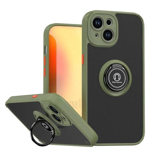 Funda de TPU + PC con anillo para iPhone 15 Q Shadow 1 Series (verde militar)