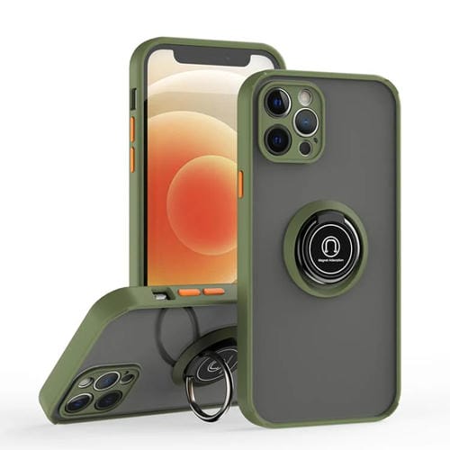 Funda de TPU + PC con anillo para iPhone 12 Pro Q Shadow 1 Series (verde militar)