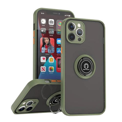 Funda de TPU + PC con anillo para iPhone 12 Pro Max Q Shadow 1 Series (verde militar)