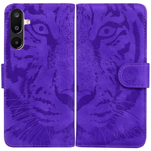 Funda de cuero con tapa y estampado de tigre para Samsung Galaxy M16 5G / F16 5G / M36 5G (morado)