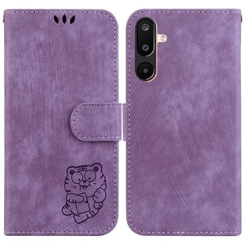 Funda de piel con relieve de tigre para Samsung Galaxy M16 5G / F16 5G / M36 5G (morada)