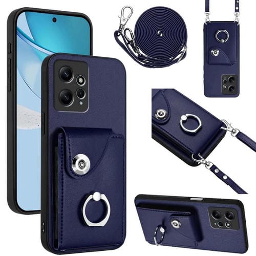 Funda para Redmi Note 12 4G con tarjetero y anilla, con cordón largo (azul)