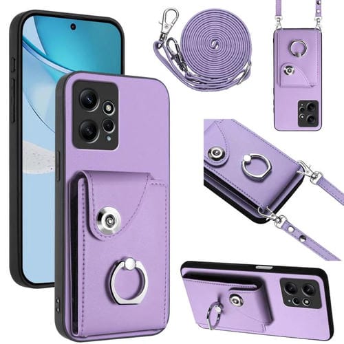 Funda para Redmi Note 12 4G con tarjetero, anilla y cordón largo (morado)