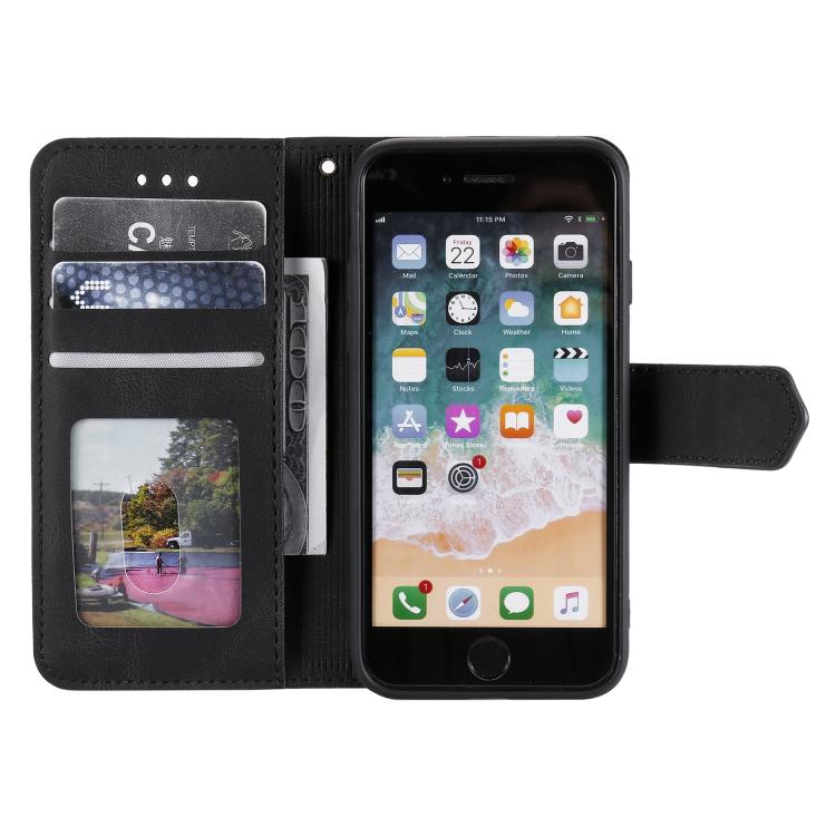 Funda para iPhone 16E Piel de Becerro Textura y Costuras Tacto de Uña (Negra)