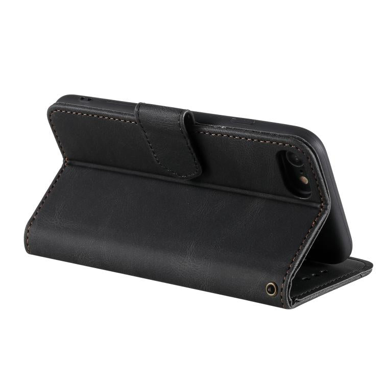 Funda para iPhone 16E Piel de Becerro Textura y Costuras Tacto de Uña (Negra)