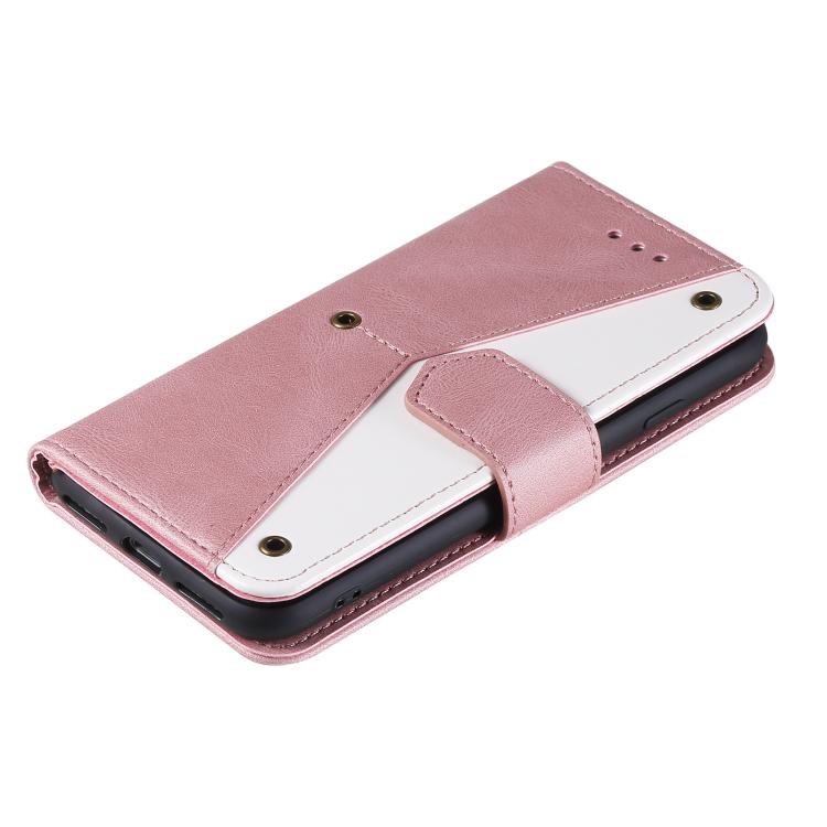 Funda para iPhone 16E Piel de Becerro Textura y Costuras Efecto Piel de Uña (Oro Rosa)