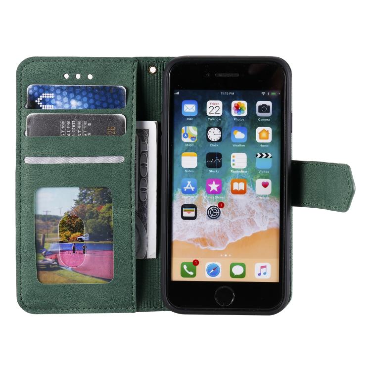 Funda para iPhone 16E Piel de Becerro Textura y Costuras Tacto de Uña (Verde)