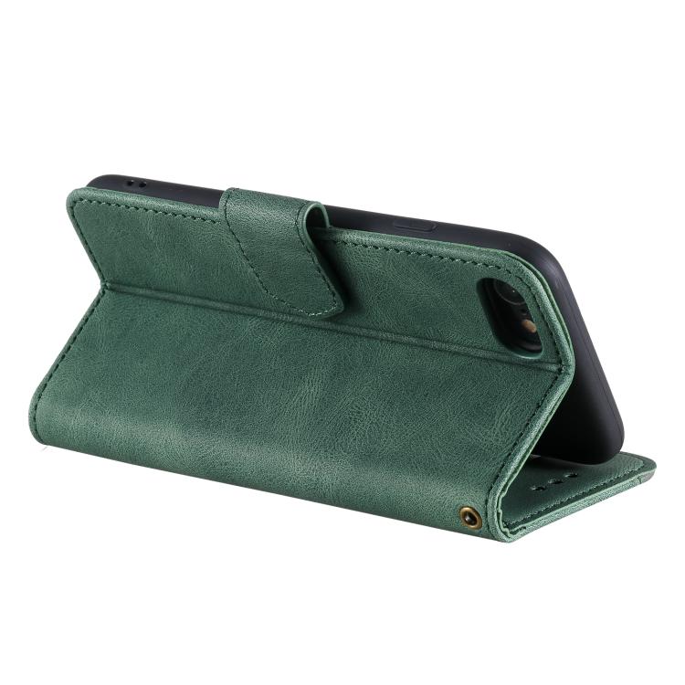 Funda para iPhone 16E Piel de Becerro Textura y Costuras Tacto de Uña (Verde)