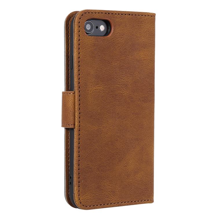 Funda para iPhone 16E Piel de Becerro Textura con Costuras Tacto de Uña (Marrón)