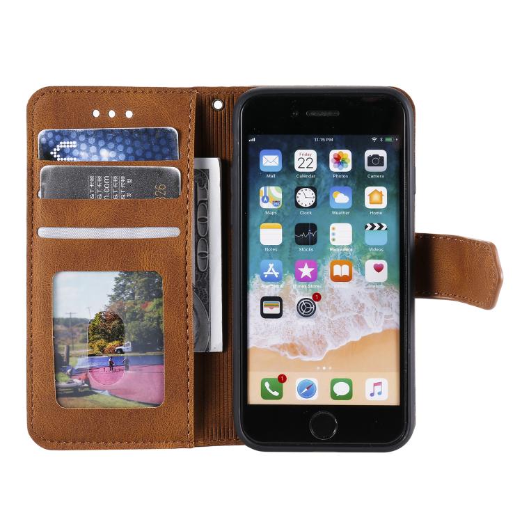 Funda para iPhone 16E Piel de Becerro Textura con Costuras Tacto de Uña (Marrón)