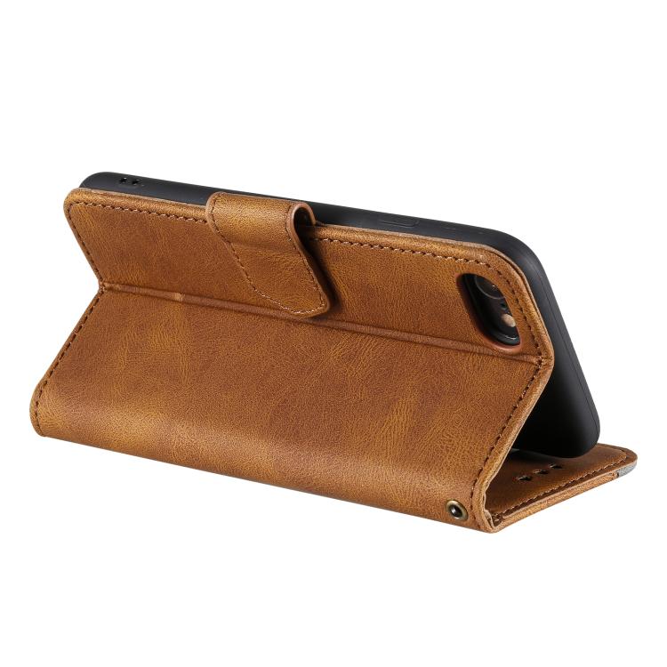 Funda para iPhone 16E Piel de Becerro Textura con Costuras Tacto de Uña (Marrón)
