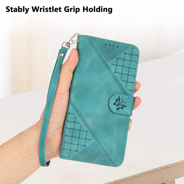 Funda de Cuero para Infinix Hot 12I con Diseño de Mariposas en Relieve y Cordón (Azul Claro)