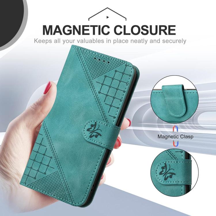 Funda de Cuero para Infinix Hot 12I con Diseño de Mariposas en Relieve y Cordón (Azul Claro)