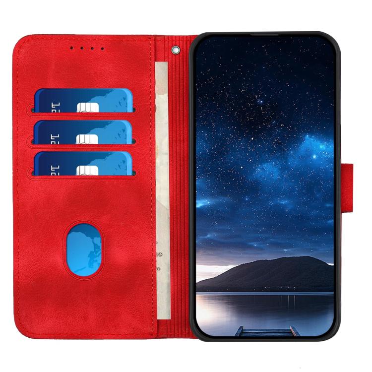 Funda de Cuero para Infinix Hot 20 4G con Diseño de Mariposa en Relieve y Cordón (Rojo)