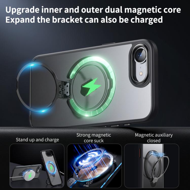 Funda para Teléfono con Soporte Magnético Magsafe Doble Anillo para iPhone 16E (Transparente)
