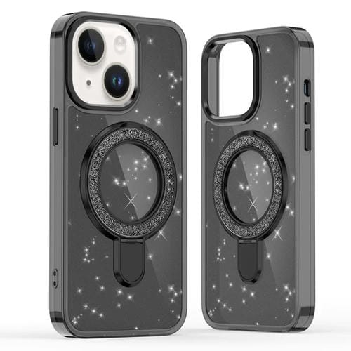 Funda para Teléfono Magsafe con Soporte de Anillo Purpurina para iPhone 13/14 (Negra)