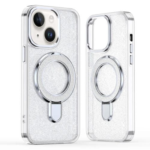 Funda para Teléfono Magsafe con Soporte de Anillo con Purpurina para iPhone 13/14 (Blanca)