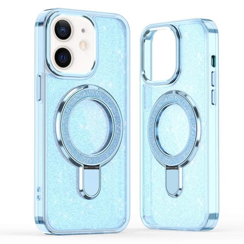 Funda para Teléfono con Soporte de Anillo Purpurina Magsafe para iPhone 12/12 Pro (Azul)