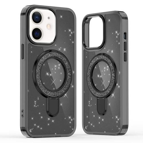 Funda para Teléfono Magsafe con Soporte de Anillo con Purpurina para iPhone 11 (Negra)
