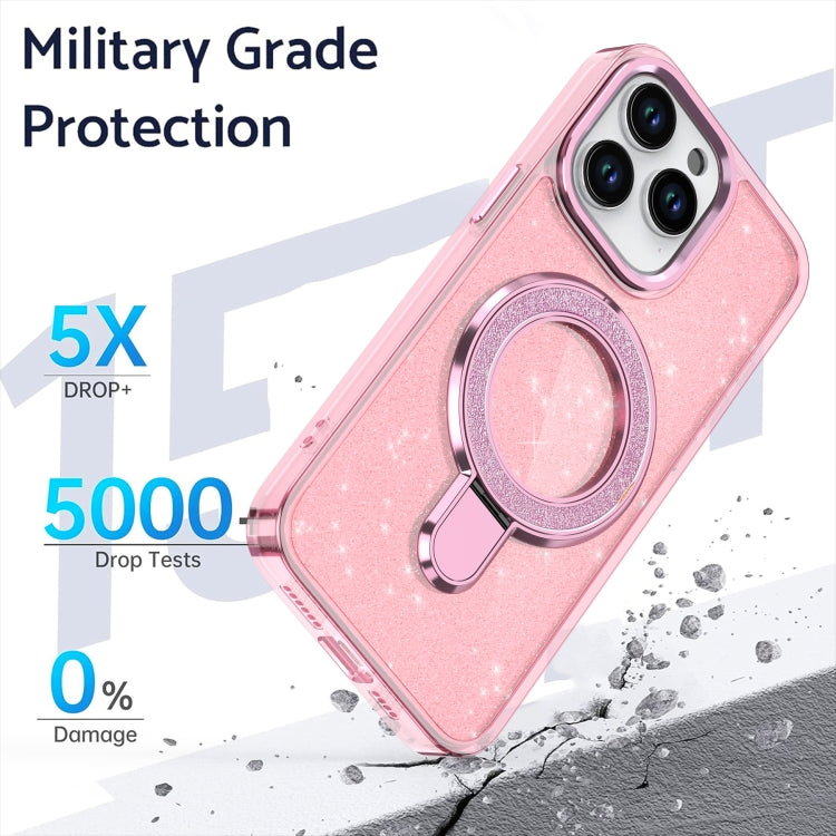 Funda para Teléfono Magsafe con Soporte de Anillo con Purpurina para iPhone 14 Pro (Rosa)