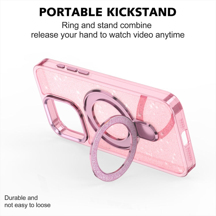 Funda para Teléfono Magsafe con Soporte de Anillo Purpurina para iPhone 15 Pro Max (Rosa)