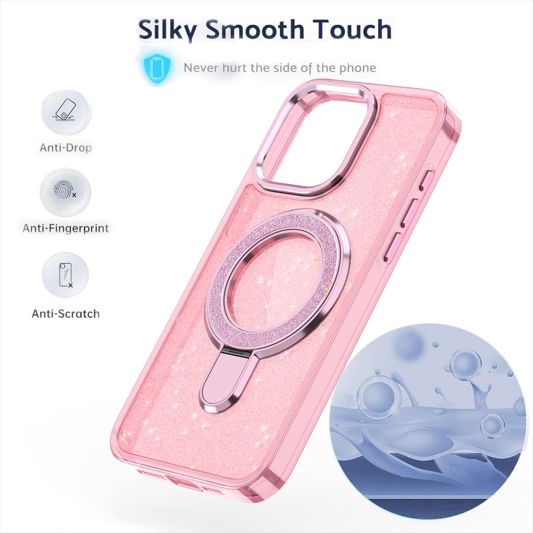 Funda para Teléfono con Soporte de Anillo Purpurina Magsafe para iPhone 15 Pro Max (Blanca)
