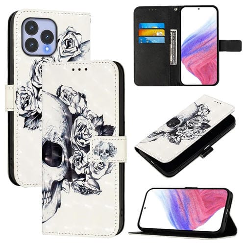 Funda de Cuero con Tapa Horizontal para Wiko T60 con Pintura 3D (Calavera)