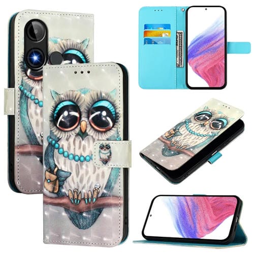 Funda de Cuero con Tapa Horizontal y Pintura 3D para Teléfono Blu C9 (Búho Gris)