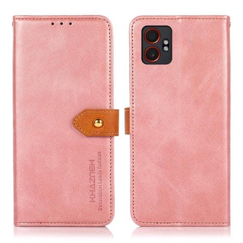Funda de piel de vacuno bicolor KHAZNEH para Samsung Galaxy XCover7 Pro (oro rosa)
