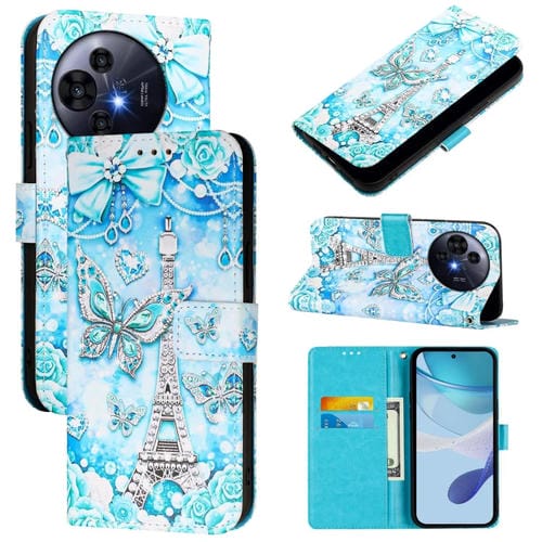 Funda de Cuero Nxtpaper para Teléfono TCL 50 Pro con Patrón Mariposa en Forma de Torre (Color)