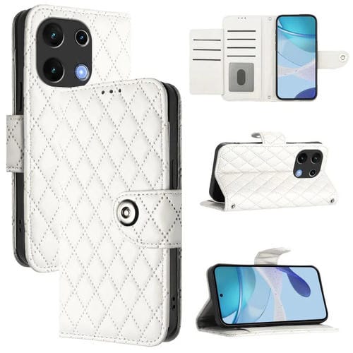Funda de Cuero para Teléfono Umidigi Note 100 con Tapa y Textura Rómbica con Cordón (Blanco)