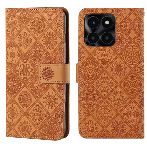 Funda de Cuero con Patrón en Relieve Estilo Étnico para Honor X6A/X6B (Marrón)