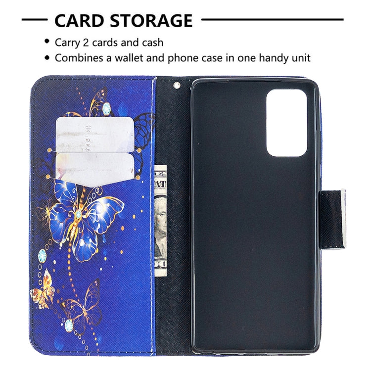 Estuche de Cuero abatible Samsung Galaxy Note20 patrón dibujo soporte ranuras tarjetas billetera (Mariposa Púrpura)