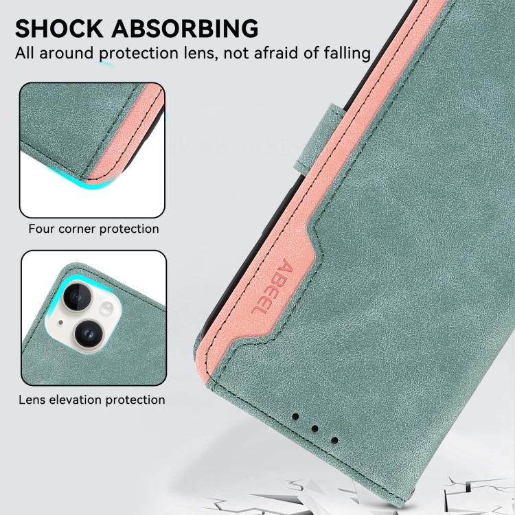 Funda de Cuero con Bloqueo de Color Abeel para OnePlus 13R Global (Cian-Rosa)