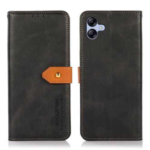 Funda de piel de vacuno bicolor KHAZNEH para Samsung Galaxy A07 5G (negra)