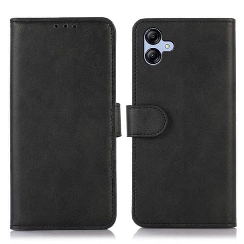 Funda de piel con tapa y textura de vaca para Samsung Galaxy A07 5G (negra)