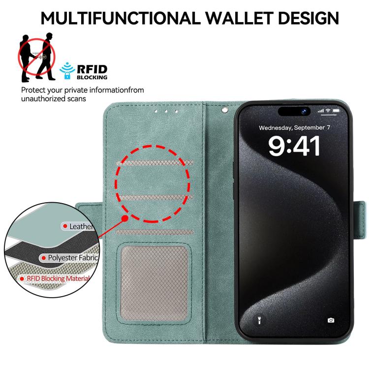 Funda de cuero magnético ABEEL con protección RFID para Samsung Galaxy A17 5G (cian)