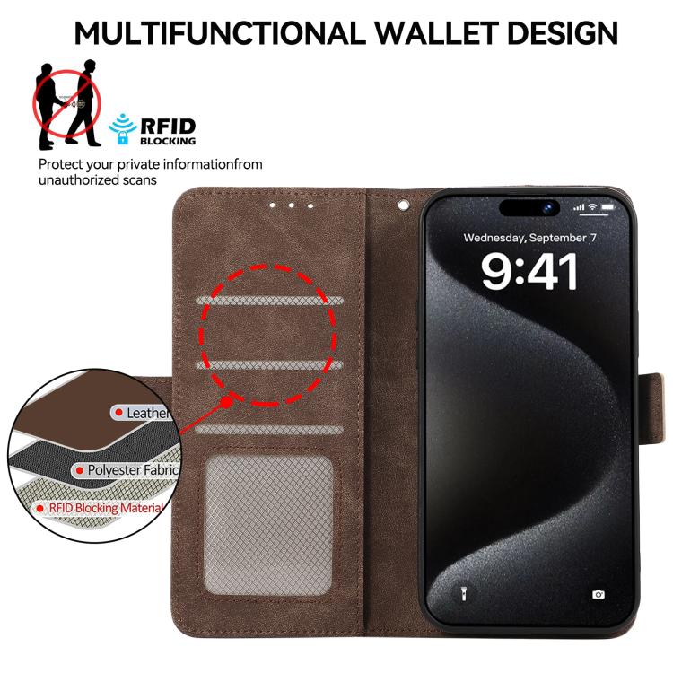 Funda de cuero magnético ABEEL con protección RFID para Samsung Galaxy A17 5G (marrón)