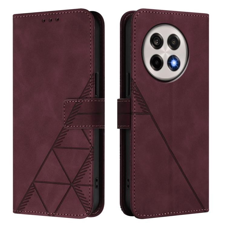Funda de Cuero con Tapa y Relieve 3D para OnePlus Ace 5 Pro / Ace 5 / 13R (Rojo Vino)
