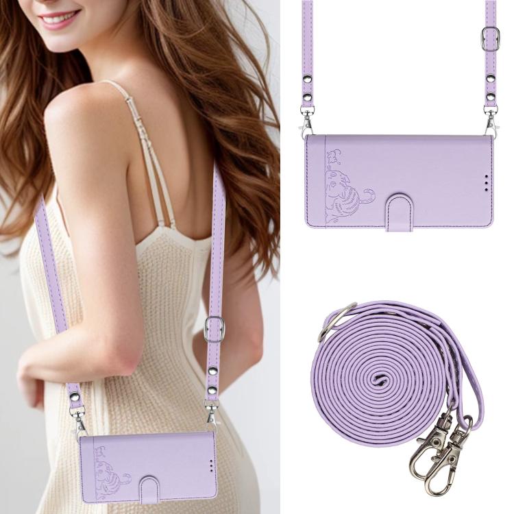 Funda de cuero RFID con estampado de gato y rata para Samsung Galaxy A17 5G, con cordón (morado)