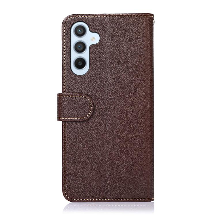 Funda de cuero con textura de lichi KHAZNEH RFID para Samsung Galaxy A17 5G (marrón)