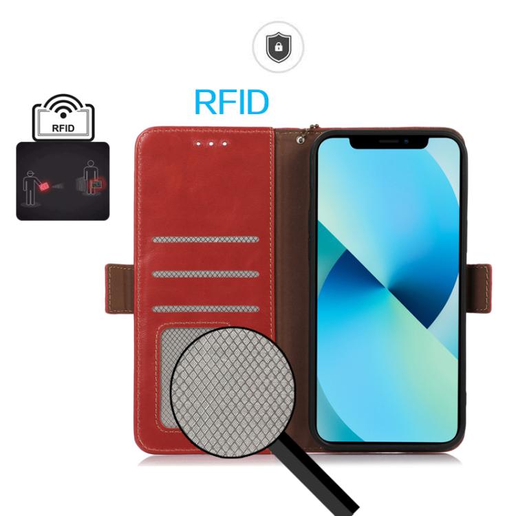 Funda magnética de cuero genuino con textura Crazy Horse RFID para Samsung Galaxy A07 5G (roja)