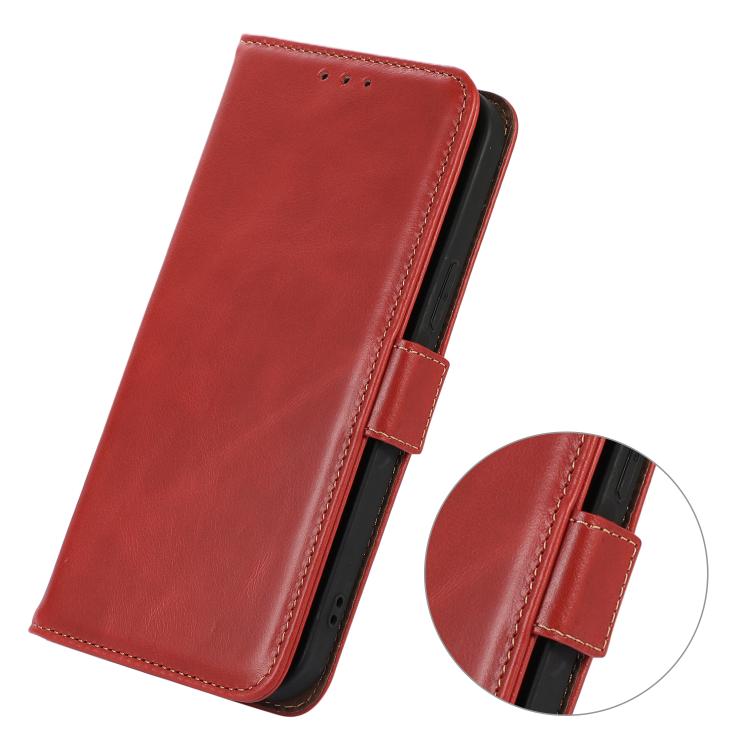 Funda magnética de cuero genuino con textura Crazy Horse RFID para Samsung Galaxy A07 5G (roja)