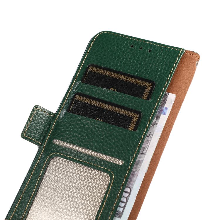 Funda de cuero genuino KHAZNEH con imán lateral RFID para Samsung Galaxy A07 5G (verde)