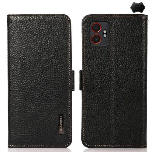 Funda de cuero genuino KHAZNEH con imán lateral RFID para Samsung Galaxy XCover7 Pro (negro)