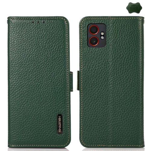 Funda de cuero genuino KHAZNEH con imán lateral RFID para Samsung Galaxy XCover7 Pro (verde)