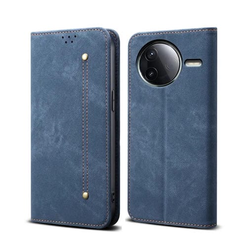 Funda de Cuero con Tapa Horizontal y Textura Vaquera para Redmi K80 (Azul)
